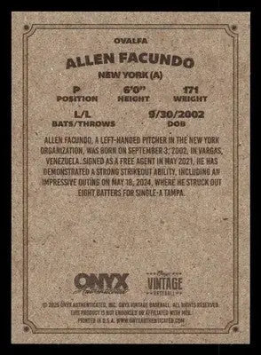 2025 Onyx Vintage #OVALFA Allen Facundo - Baseball Card Single