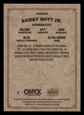 2025 Onyx Vintage #OVBOWI Bobby Witt Jr. - Baseball Card Single