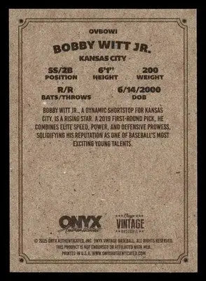 2025 Onyx Vintage #OVBOWI Bobby Witt Jr. - Baseball Card Single