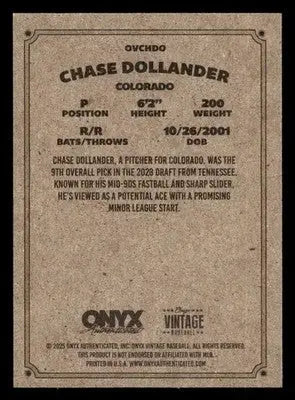 2025 Onyx Vintage #OVCHDO Chase Dollander - Baseball Card Single