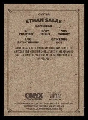 2025 Onyx Vintage #OVETSA Ethan Salas - Baseball Card Single