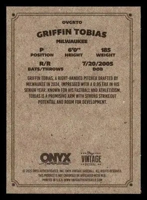 2025 Onyx Vintage #OVGRTO Griffin Tobias - Baseball Card Single