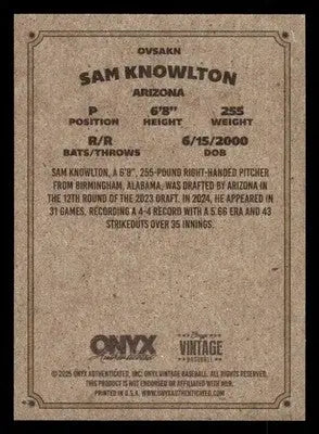 2025 Onyx Vintage #OVSAKN Sam Knowlton - Baseball Card Single