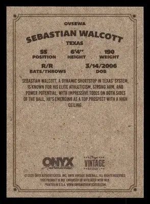 2025 Onyx Vintage #OVSEWA Sebastian Walcott - Baseball Card Single