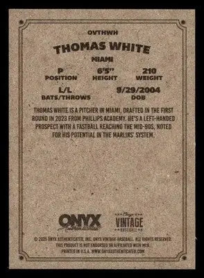 2025 Onyx Vintage #OVTHWH Thomas White - Baseball Card Single