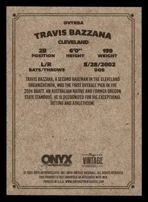 2025 Onyx Vintage #OVTRBA Travis Bazzana - Baseball Card Single
