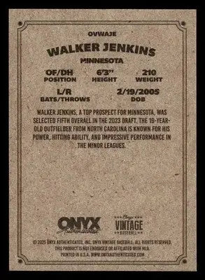 2025 Onyx Vintage #OVWAJE Walker Jenkins - Baseball Card Single