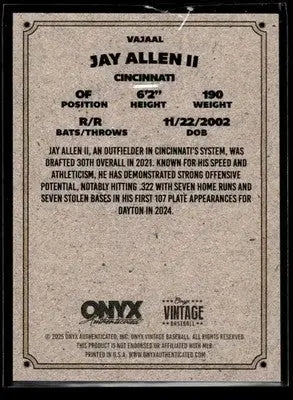 2025 Onyx Vintage #VAJAAL Jay Allen Autographs - Baseball Card Single