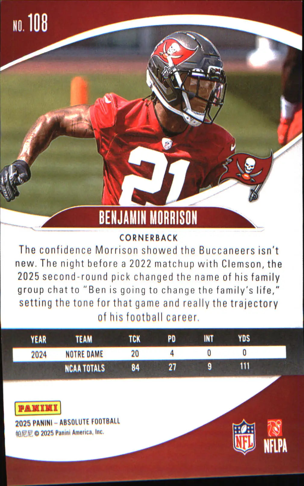 2025 Panini Absolute Countdown Calendar #108 Benjamin Morrison