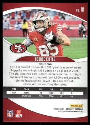 2025 Panini Absolute Football George Kittle #18 Football - Football Card Single