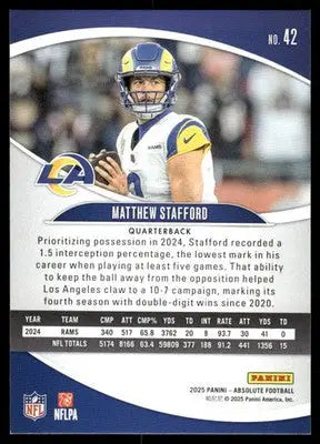 2025 Panini Absolute Football Matthew Stafford #42 Football - Football Card Single