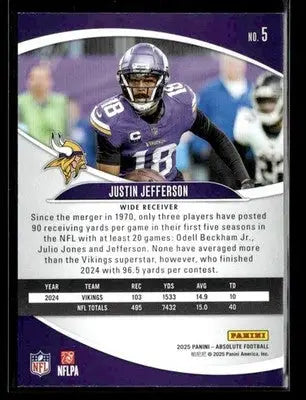 2025 Panini Absolute Justin Jefferson #5 Green Foil Minnesota Vikings - Football Card Single