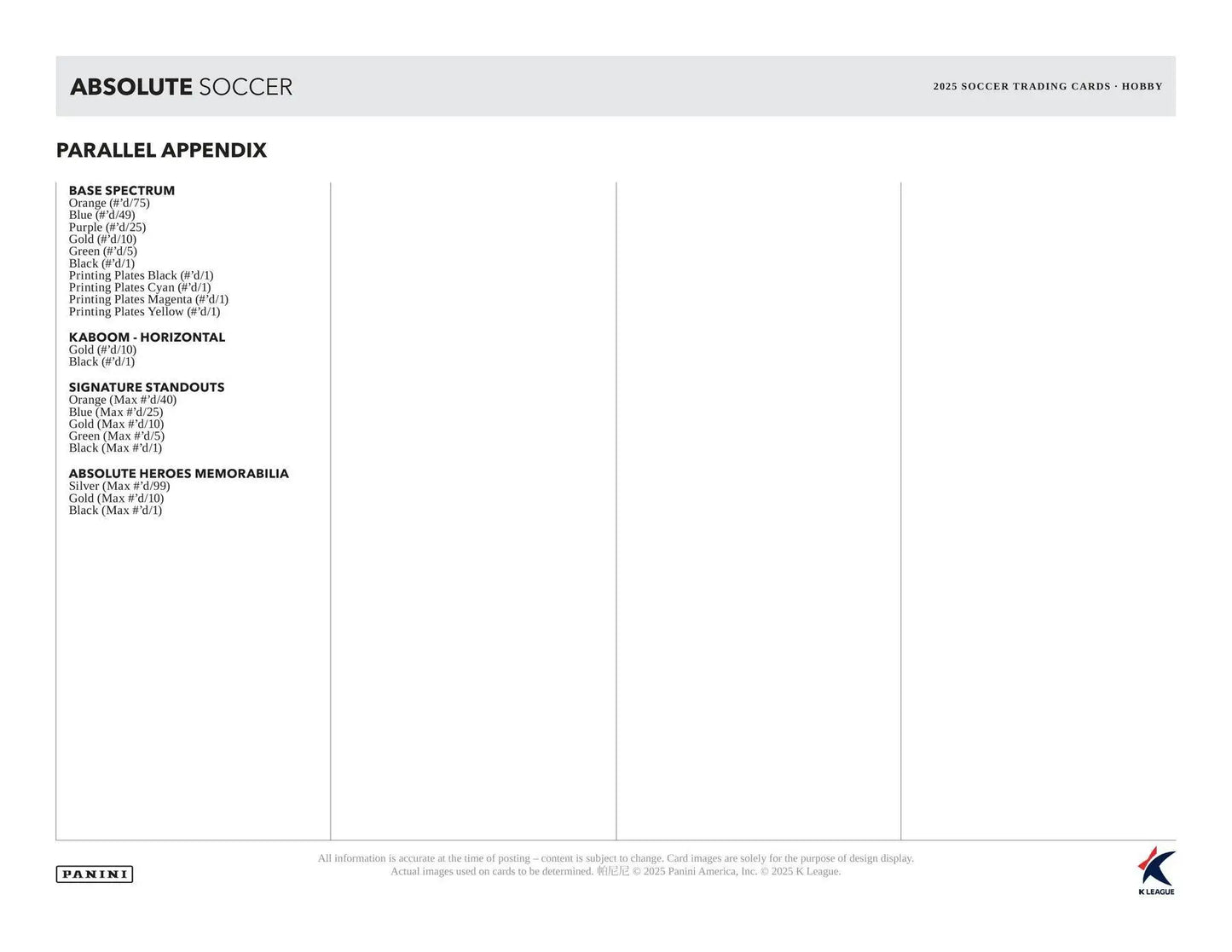 2025 Panini Absolute K League Soccer Hobby Box | Columbia Sports Cards - Sports Card Hobby Boxes