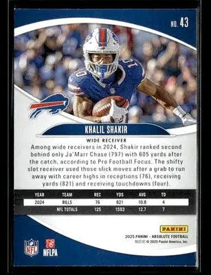 2025 Panini Absolute Khalil Shakir #43 Retail Buffalo Bills - Football Card Single