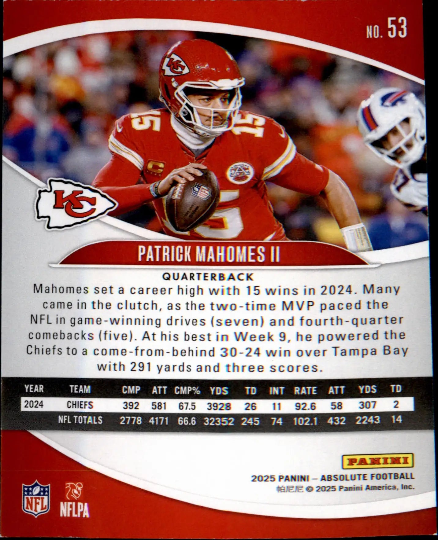 2025 Panini Absolute Pink #53 Patrick Mahomes II - Football Card Single