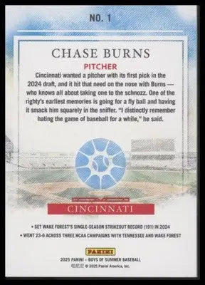 2025 Panini Boys of Summer #1 Chase Burns Red #149/175 - Baseball Card Single