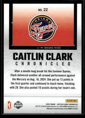 2025 Panini Caitlin Clark Chronicled Caitlin Clark #22 Indiana Fever - Basketball Card Single