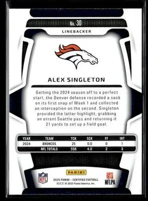 2025 Panini Certified Alex Singleton #30 Denver Broncos - Football Card Single