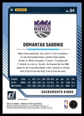 2025 Panini Donruss Optic Domantas Sabonis #64 Pink Hyper Basketball - Basketball Card Single
