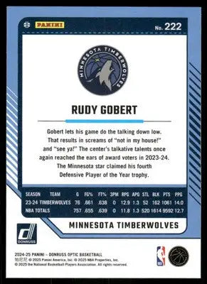 2025 Panini Donruss Optic Rudy Gobert #222 Basketball - Basketball Card Single