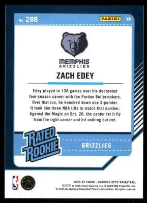 2025 Panini Donruss Optic Zach Edey #288 Basketball - Basketball Card Single