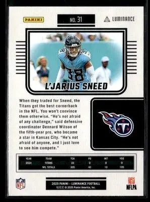 2025 Panini Luminance #31 L’Jarius Sneed - Football Card Single