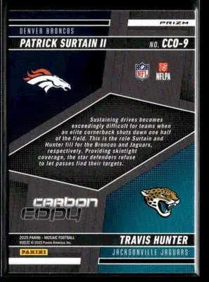 2025 Panini Mosaic #1 Patrick Surtain II/Travis Hunter Carbon Copy Silver Prizm - Football Card Single