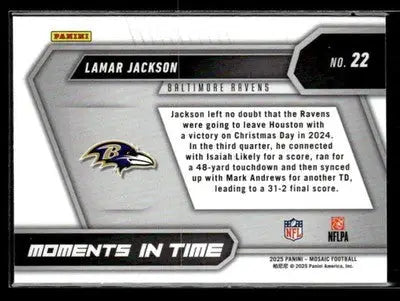 2025 Panini Mosaic #22 Lamar Jackson Moments In Time - Football Card Single