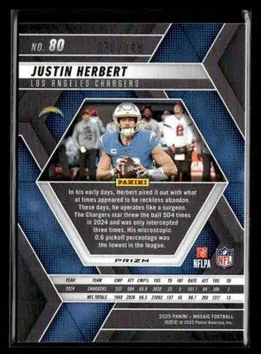 2025 Panini Mosaic #80 Justin Herbert Silver Knight #/149 - Football Card Single