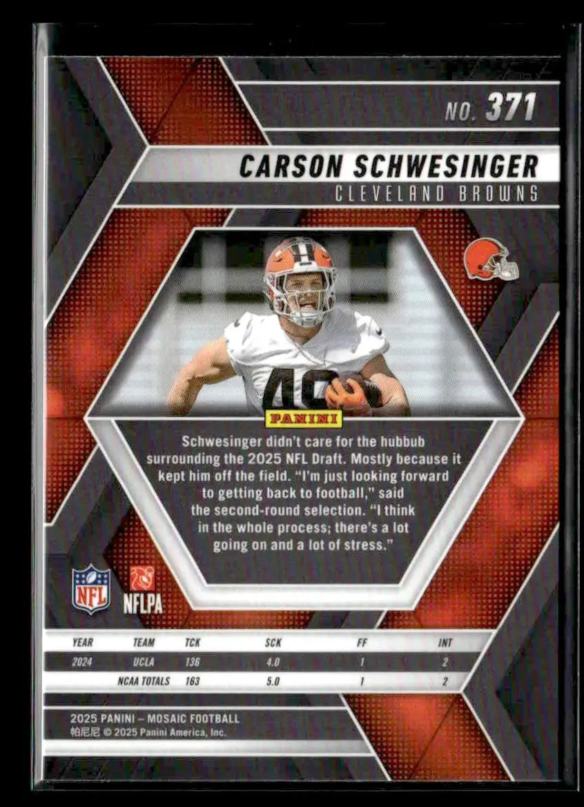 2025 Panini Mosaic Carson Schwesinger #371 RC Cleveland Browns - Trading Cards