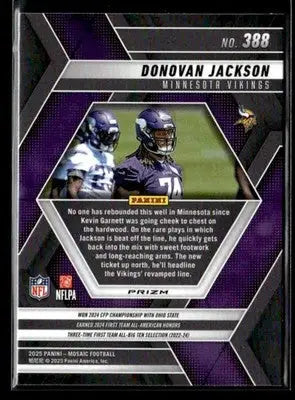 2025 Panini Mosaic Donovan Jackson #388 Silver RC Minnesota Vikings - Football Card Single