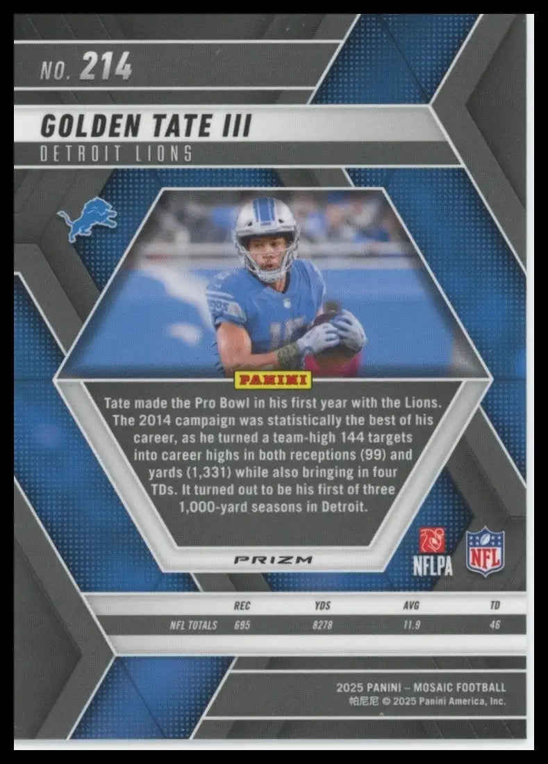 2025 Panini Mosaic - Golden Tate #214 Reactive Purple Mosaic Prizm - Football Card Single