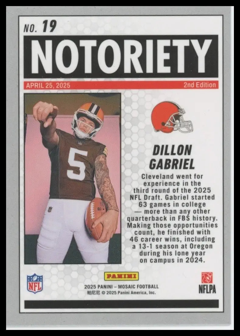 2025 Panini Mosaic - Notoriety Dillon Gabriel #19 (RC) - Football Card Single