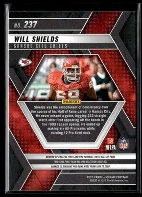 2025 Panini Mosaic Will Shields #237 Kansas City Chiefs - Football Card Single