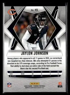2025 Panini Phoenix Jaylon Johnson #45 Chicago Bears - Football Card Single