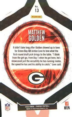2025 Panini Phoenix Paragon #13 Matthew Golden - Football Card Single
