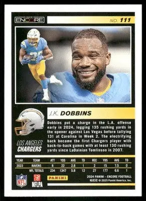 2025 Panini Pinnacle Encore J.K. Dobbins #111 Football - Football Card Single