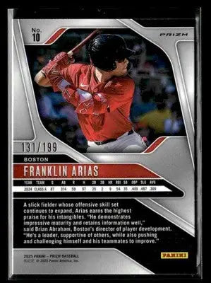 2025 Panini Prizm #10 Franklin Arias Blue Prizm #/199 - Baseball Card Single