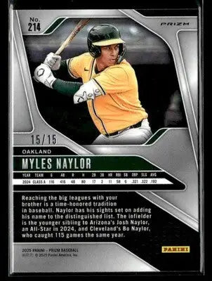 2025 Panini Prizm #214 Myles Naylor Blue Shimmer FOTL Prizm #/15 - Baseball Card Single