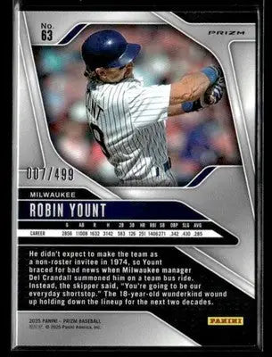 2025 Panini Prizm #63 Robin Yount Pulsar Prizm #/499 - Baseball Card Single