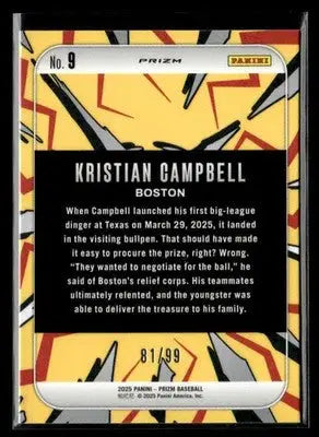 2025 Panini Prizm #9 Kristian Campbell Dingers! - Blue Prizm #81/99! - Baseball Card Single