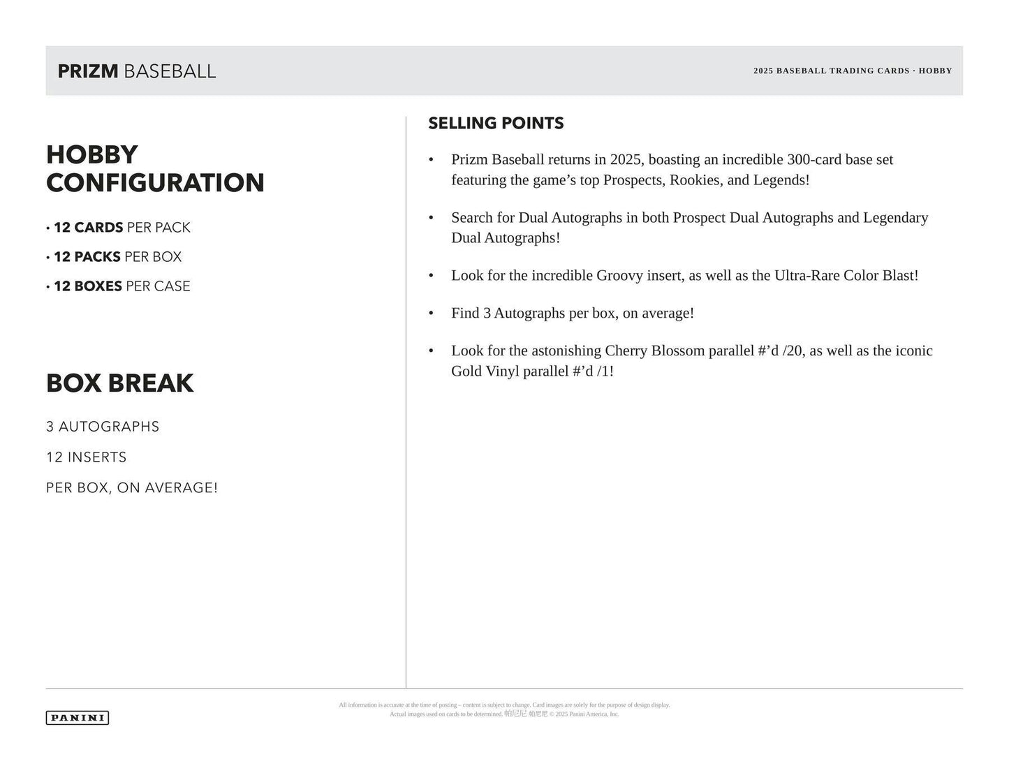 2025 Panini Prizm Baseball Hobby Box | Columbia Sports Cards