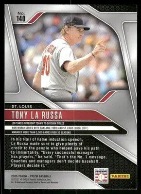 2025 Panini Prizm Baseball Tony La Russa #140 Baseball - Baseball Card Single
