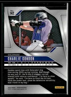 2025 Panini Prizm Charlie Condon #142 Colorado Rockies