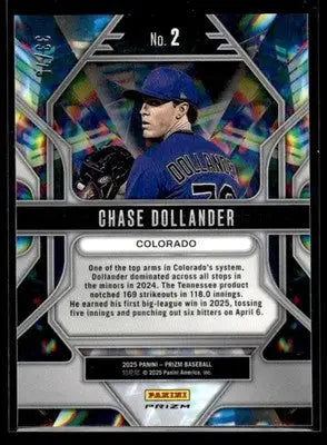 2025 Panini Prizm Chase Dollander #2 Prizmatic Blue Pulsar #/75 Rockies