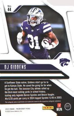 2025 Panini Prizm Draft Picks #44 DJ Giddens - Football Card Single