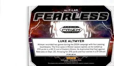 2025 Panini Prizm Draft Picks #F-LAR Luke Altmyer Fearless Gold Ice - Football Card Single