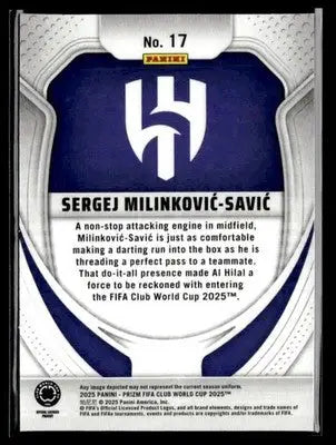 2025 Panini Prizm FIFA Club World Cup #17 Sergej Milinkovic-Savic - Soccer Card Single
