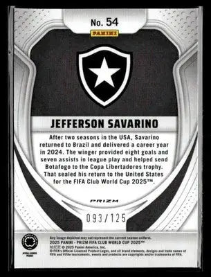 2025 Panini Prizm FIFA Club World Cup #54 Jefferson Savarino Purple #/125 - Soccer Card Single