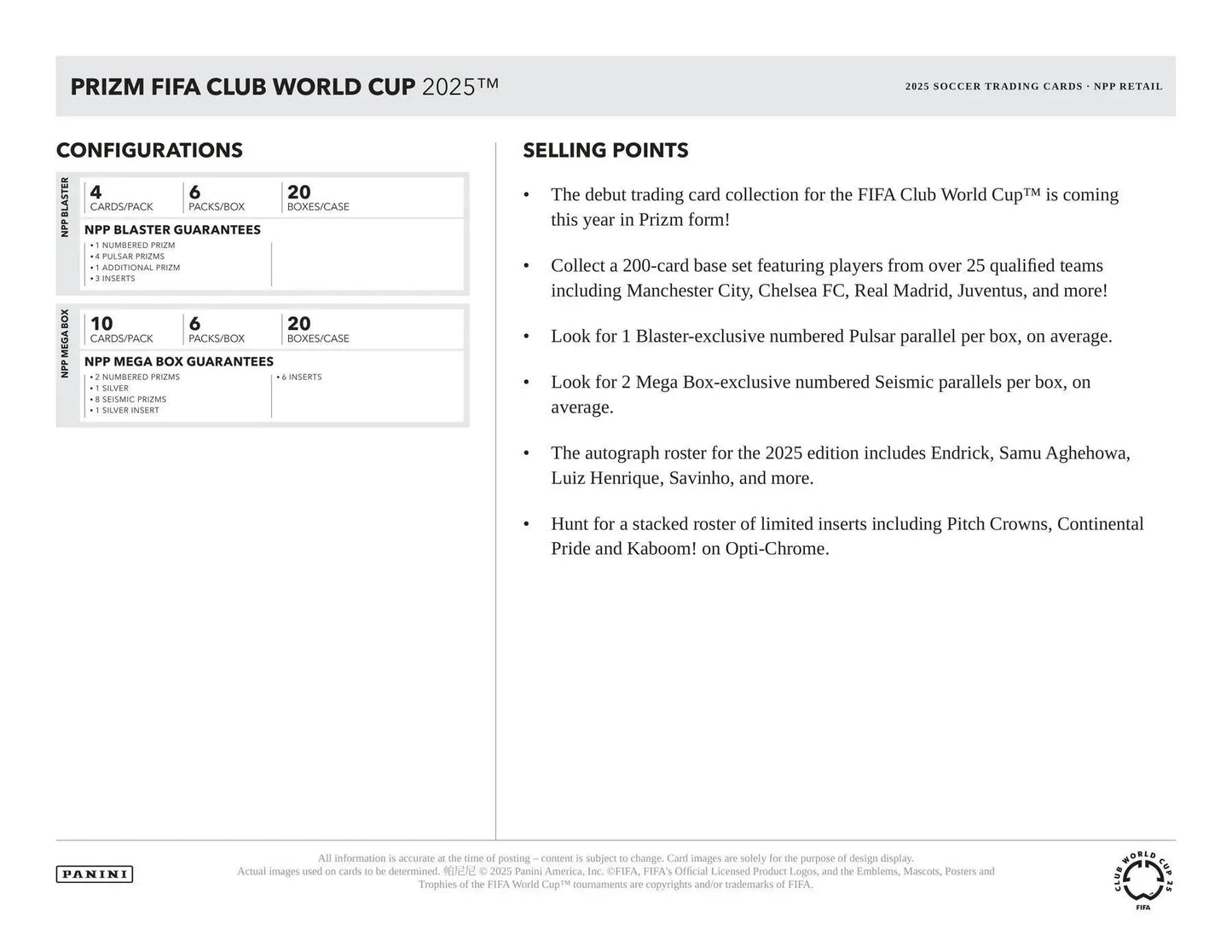 2025 Panini Prizm FIFA Club World Cup Soccer Mega Box | Columbia Sports Cards - Sports Card Hobby Boxes